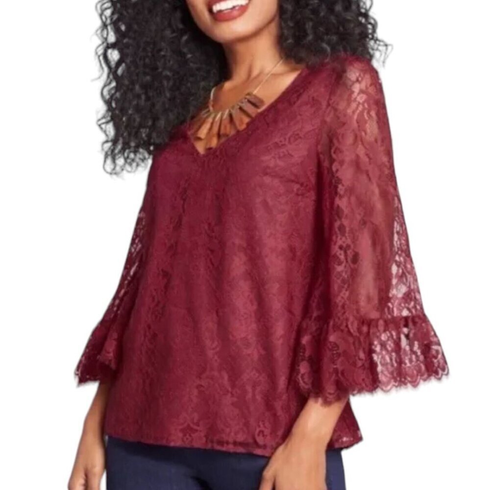 Modcloth Red Lace Ultra Bell Sleeve Top Womens 1X Maroon Fairy Whismygoth